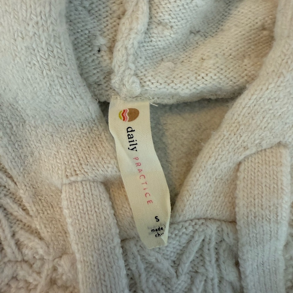 Fair Isle Cowl Hoodie Sweater - Cream & Light Blue - Picture 3 of 3
